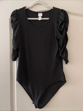 H&M Black Puff-Sleeve Bodysuit - Women Tops, Sz M